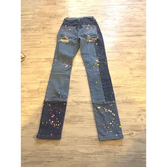 Rockstar‎ Original Distressed Paint Splatter Jeans Size 3 Patchwork Denim - Picture 2 of 10